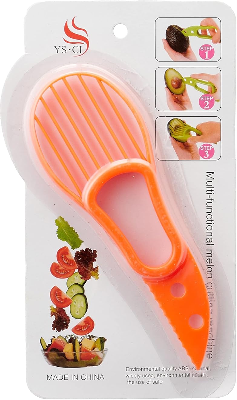 مقشرة وسكين ومقطعة خضروات وفواكه بلاستيكية من بي بي، مقاس 18 سم × 6 سم × 1 سم، لون برتقالي